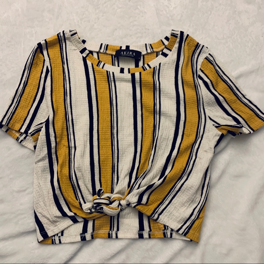 Yellow White Black striped crop top